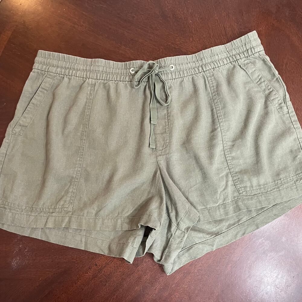 GAP Womens Shorts Size XL Olive Green Comfort Linen Blend Drawstring